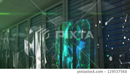 Image of shapes and connections over servers 129537568