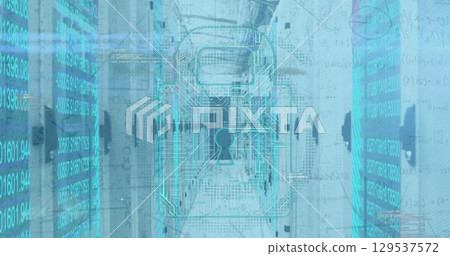 Image of folders and digital padlock over servers 129537572