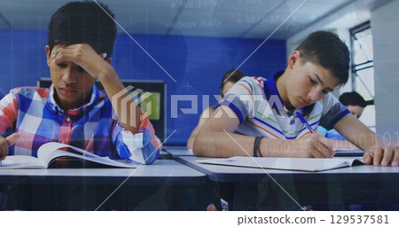 Image of graph over class of diverse boys during lessons 129537581