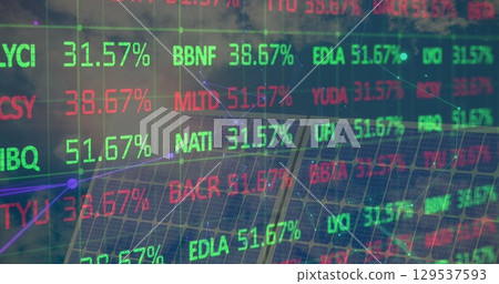 Image of financial data and graphs over solar panels Image of financial data and graphs over solar panels 129537593
