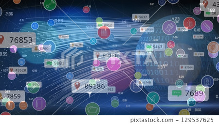 Image of social media icons over blue background 129537625