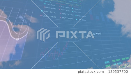 Stock market data processing against clouds in the sky Stock market data processing against clouds in the sky 129537700