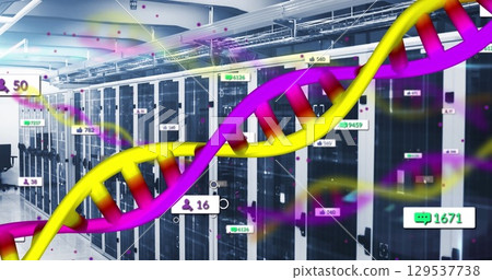 Image of medical data processing over server room 129537738
