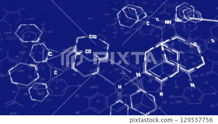 Image of chemical formulas on blue background 129537756