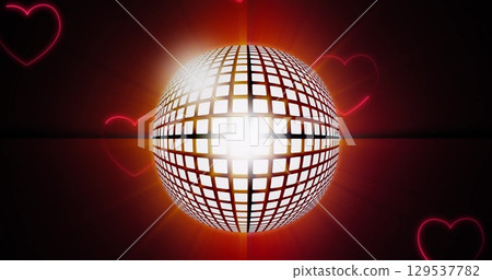 Image of glowing heart shapes on black background Image of glowing heart shapes on black background 129537782