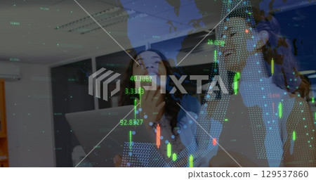 Image of data processing over diverse business people at office Image of data processing over diverse business people at office 129537860