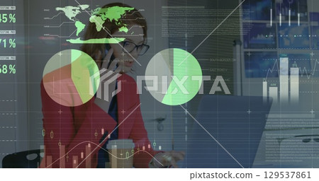 Image of financial data processing over businesswomen using smartphone Image of financial data processing over businesswomen using smartphone 129537861