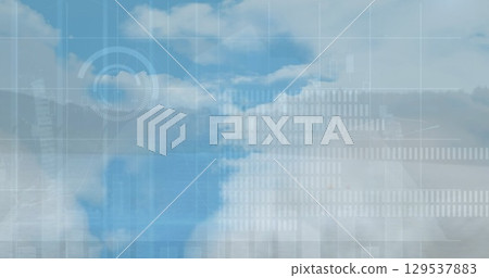 Image of financial data processing over electric cloudy sky 129537883