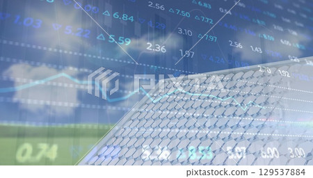 Image of financial data processing over digital screen 129537884