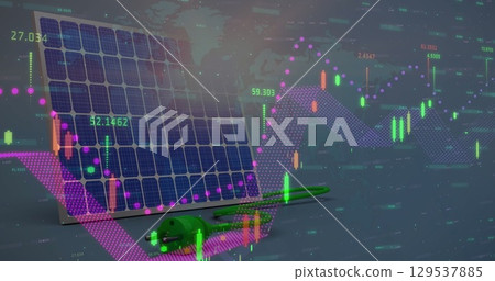 Image of financial data processing over solar panel 129537885