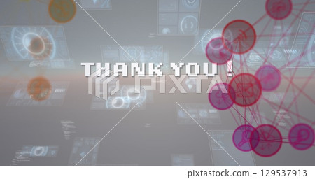Image of thank you over connections and screens with diverse data 129537913