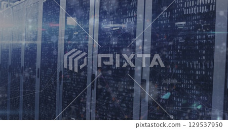 Image of network of connections over server room 129537950