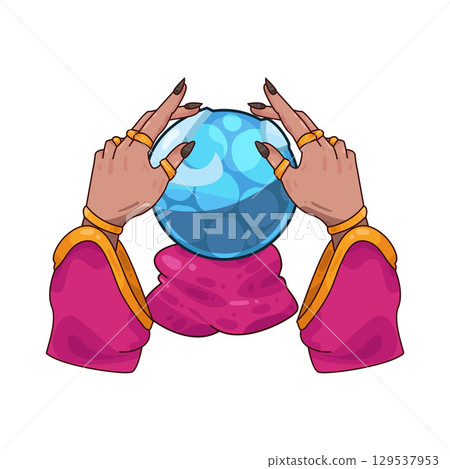 illustration of crystal ball in hands of fortune teller 129537953