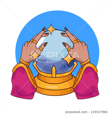 illustration of crystal ball in hands of fortune teller 129537966