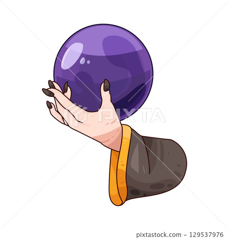 illustration of witch hand holding crystal ball illustration of witch hand holding crystal ball 129537976