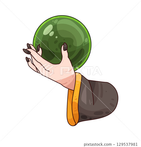 illustration of witch hand holding crystal ball 129537981