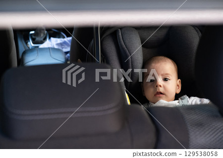 Cute Baby in Car Seat Safety Concept Cute Baby in Car Seat Safety Concept 129538058