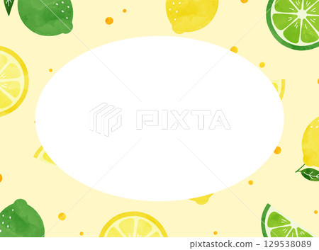 Watercolor fresh lemon and lime oval frame cream yellow Watercolor fresh lemon and lime oval frame cream yellow 129538089