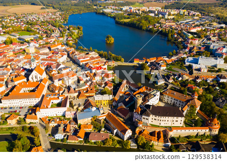Aerial cityscape of Jindrichuv Hradec 129538314