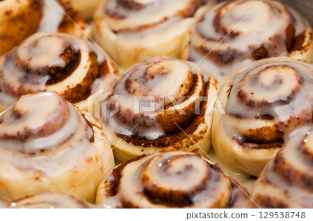 Closeup of cinnabons cinnamon rolls 129538748