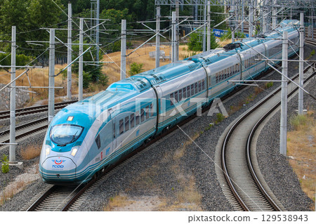 Turkish high-speed train YHT entering Ankara station 129538943