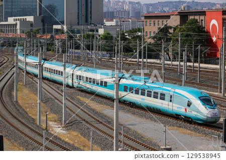 Turkish high-speed train entering Ankara station Turkish high-speed train entering Ankara station 129538945