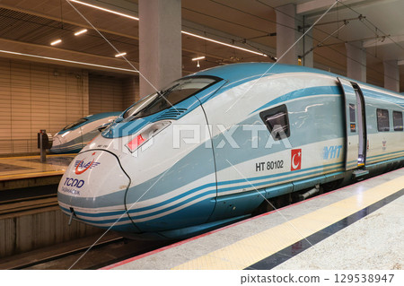 Turkish high-speed railway YHT waiting to depart from Ankara Station 129538947