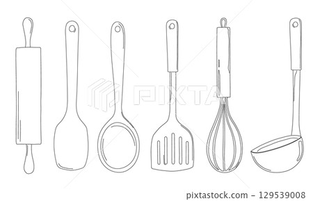 Cookware illustration line drawing Cookware illustration line drawing 129539008