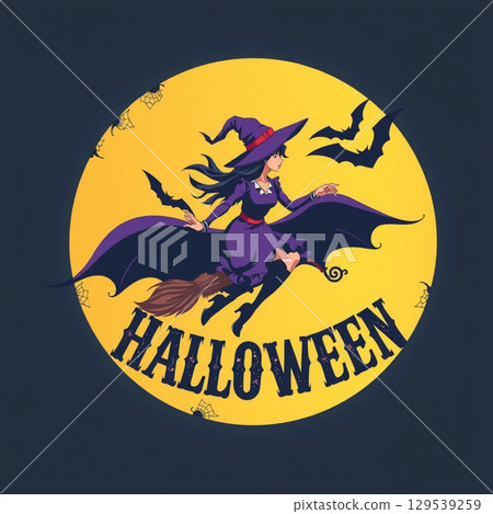 happy halloween banner with scary pumpkin. halloween party. vector illustration. 129539259