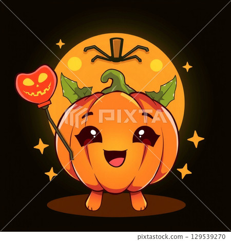happy halloween banner with scary pumpkin. halloween party. vector illustration. 129539270