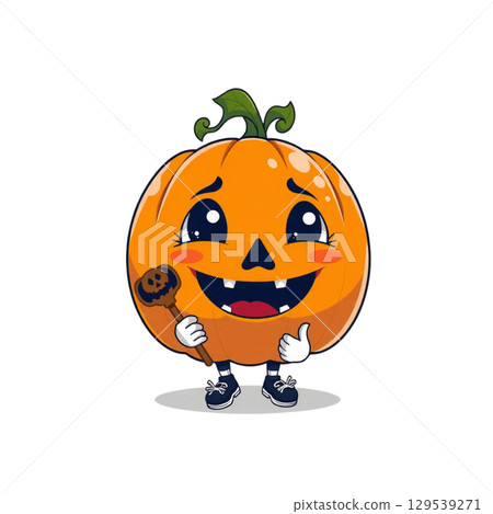 happy halloween banner with scary pumpkin. halloween party. vector illustration. 129539271