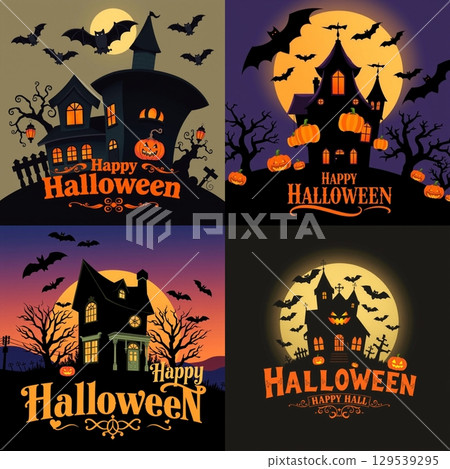 happy halloween banner with scary pumpkin. halloween party. vector illustration. happy halloween banner with scary pumpkin. halloween party. vector illustration. 129539295