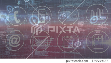 Image of data processing and icons over blue background Image of data processing and icons over blue background 129539666