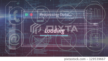 Image of data processing and icons over blue background Image of data processing and icons over blue background 129539667