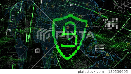 Image of digital padlock, data and icons on black background 129539695