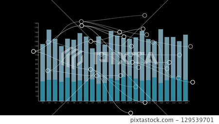 Image of network of connections over financial data processing on black background 129539701