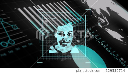 Image of user photos and graphs on black background 129539714