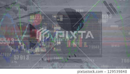 Image of graphs and data processing over interface on computer screen Image of graphs and data processing over interface on computer screen 129539848