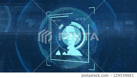 Image of globe, clock, and user photos over navy background Image of globe, clock, and user photos over navy background 129539881