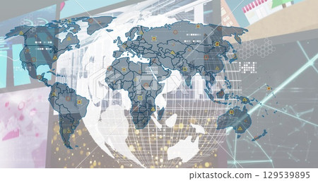 Image of data processing over globe and world map Image of data processing over globe and world map 129539895