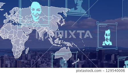 Image of world map over people icons Image of world map over people icons 129540006