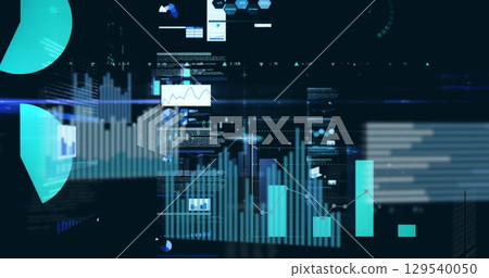 Image of diverse graphs and financial data on black background Image of diverse graphs and financial data on black background 129540050