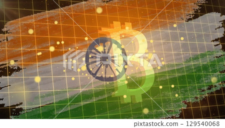 Image of dost and bitcoins over flag of india 129540068