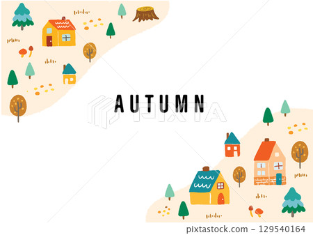 Hand-drawn cute autumn cityscape frame 129540164