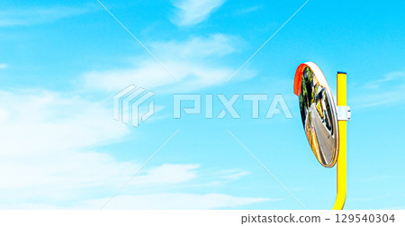 Summer scenery with blue sky and a convex mirror Summer scenery with blue sky and a convex mirror 129540304