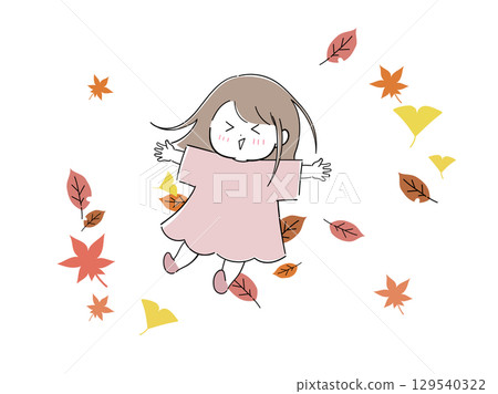 Girl lying on fallen leaves Girl lying on fallen leaves 129540322
