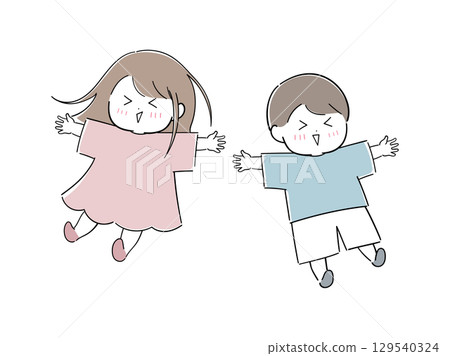 Set of girls and boys spreading their arms 129540324