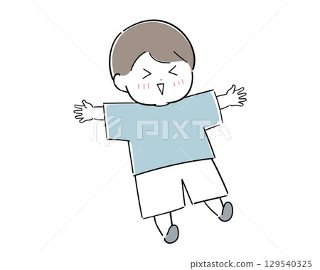 A boy spreading both hands A boy spreading both hands 129540325