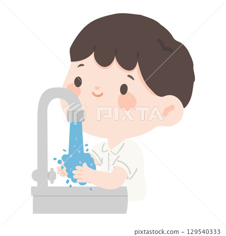Cartoon Boy Washing Hands Illustration 129540333