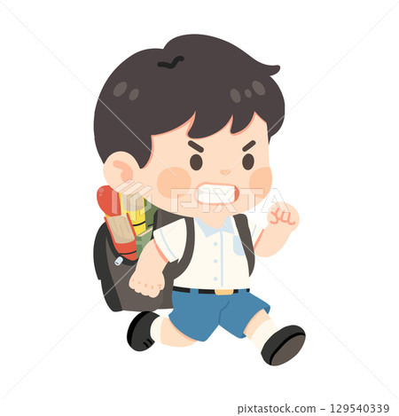 Cartoon Illustration of Upset Schoolboy Running Late 129540339